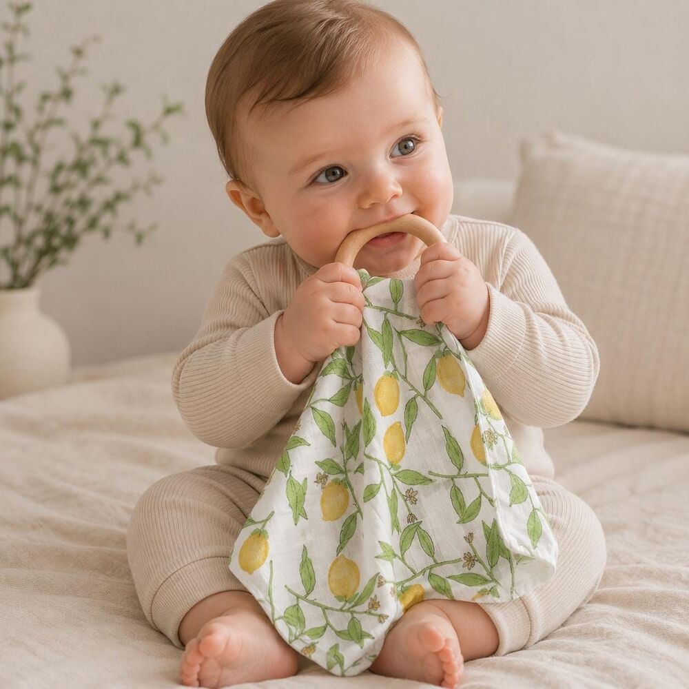 Eco Friendly & Organic Wooden Teether Blanket | Modern Lemon | Minimalist Baby